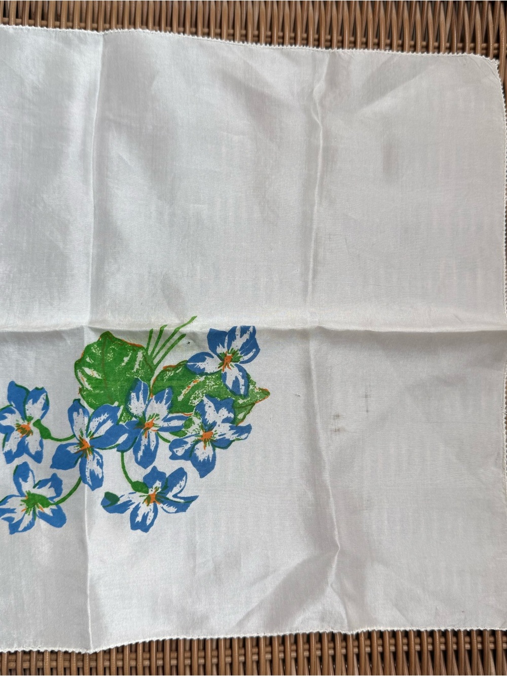 Blue Floral Bouquet White Handkerchief Hankie Square